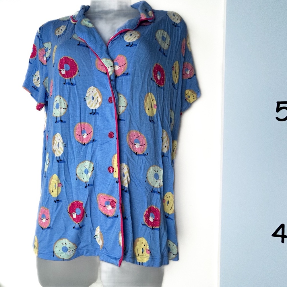 Munki Munki Nite Nite Blue Donut Pajama Sleep Top Large